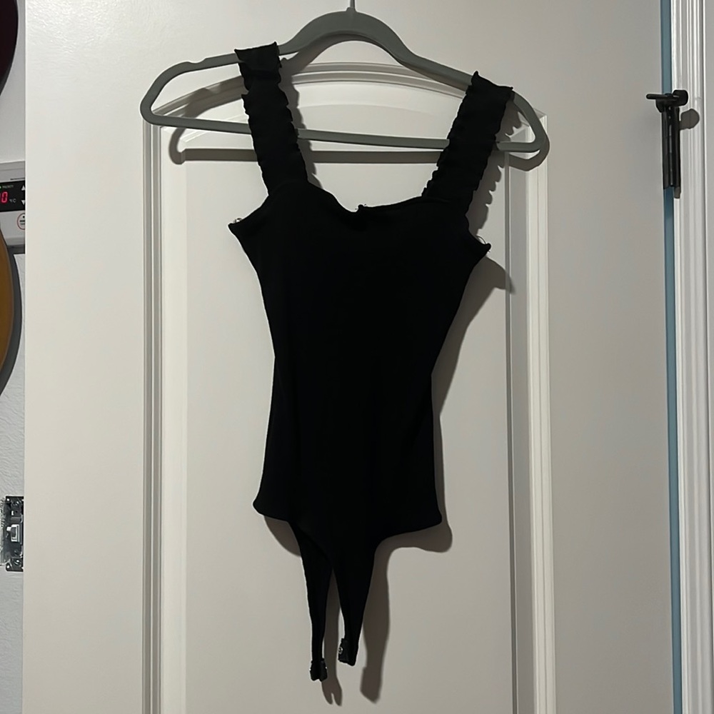 Black Ruffle Tank Bodysuit
